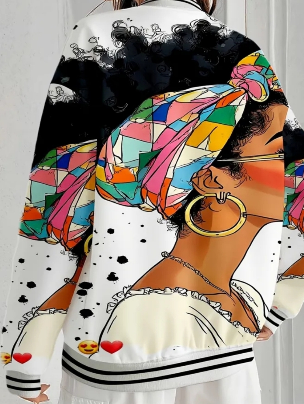 Curly Afro African Hair Colorful Oversized Bomber Jacket Medium L XL 2XL